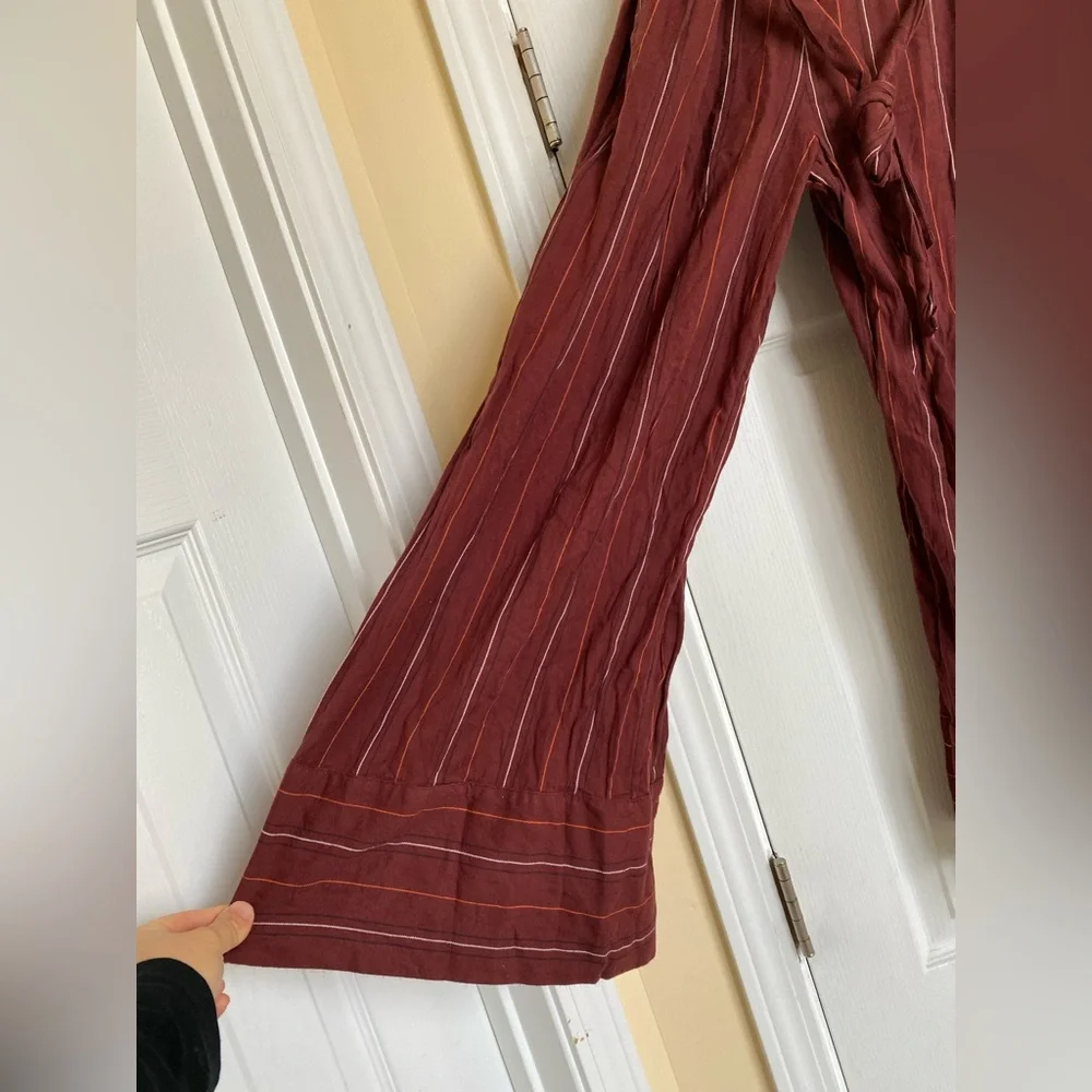 BILLABONG Bella Day Burgundy Multi Striped Culotte Jumpsuit Overalls Size Large